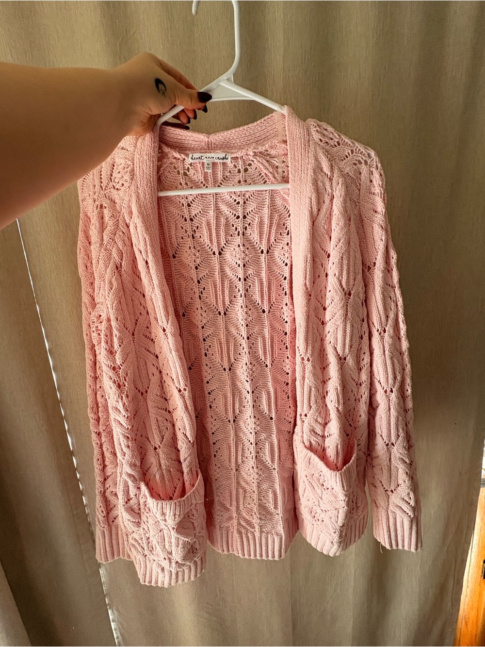 Open-Knit Pocket Cardigan in Soft Pink